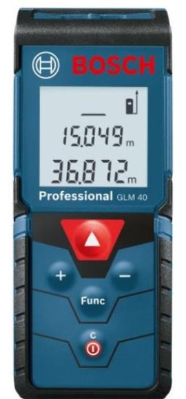 Laserski daljinomer 0,15-40 m preciznost +/- 1,5 mm zaštita IP54 2 x 1,5 V LR03 (AAA) GLM 40 BOSCH